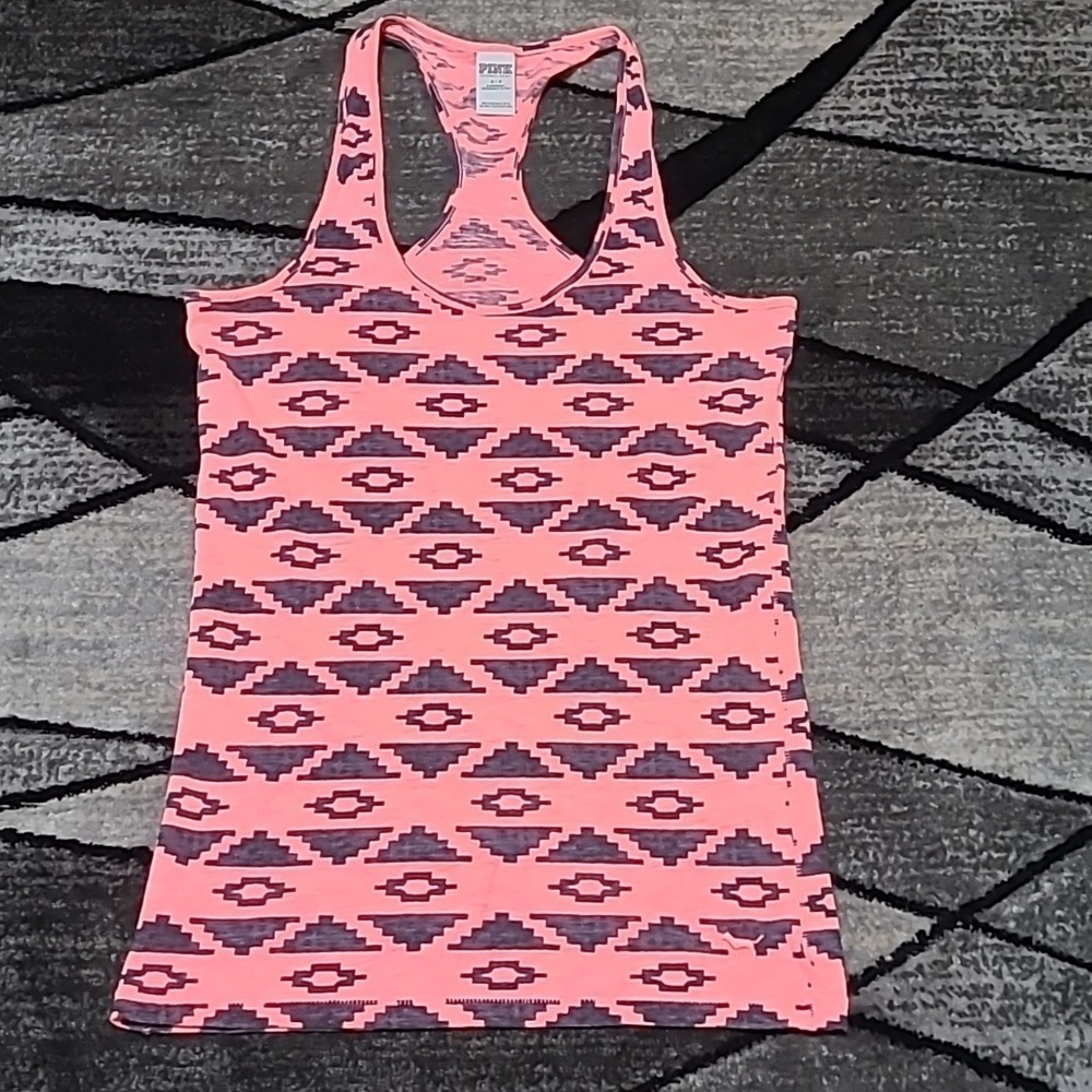 VS PINK 2014 AZTEC PRINT RACERBACK EMBROIDERED LOGO DOG TANK-TOP